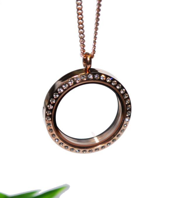 Edelstahl Floating charm Medaillon Halskette rosegold Kettenkontor