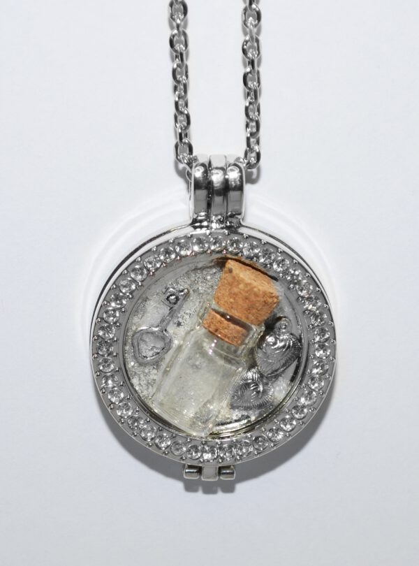Flaschenpost Coin Münze Anhänger Medaillon Halskette silber Glaskuppel Glashalbkugel kettenkontor Handarbeit