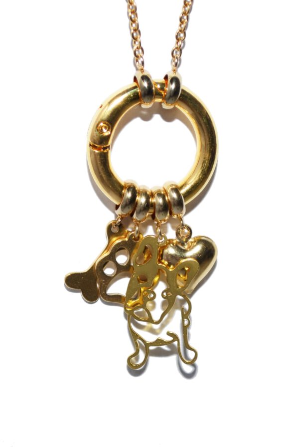 BULLY Charm Anhänger Halskette WECHSELSCHMUCK Französische Bulldogge Pfote gold Kettenkontor