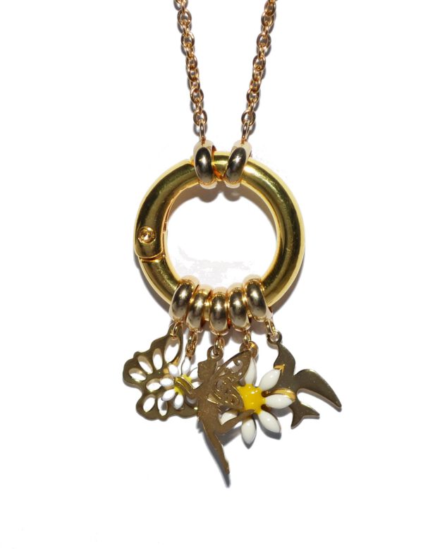 FAIRY Charms Anhänger Halskette WECHSELSCHMUCK Gänseblümchen Elfe Fee Blume gold Kettenkontor
