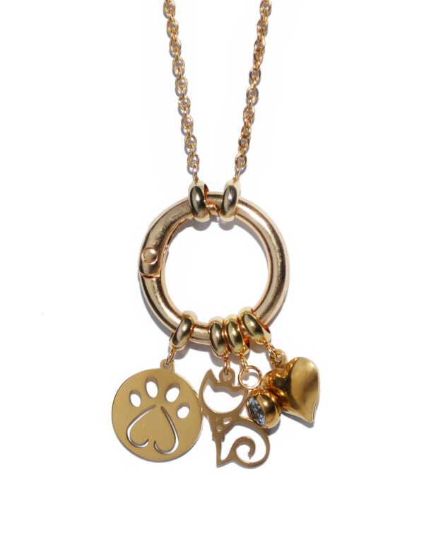 FELLNASE Charm Anhänger Halskette WECHSELSCHMUCK Katze Kater cat Herz Pfote gold Kettenkontor