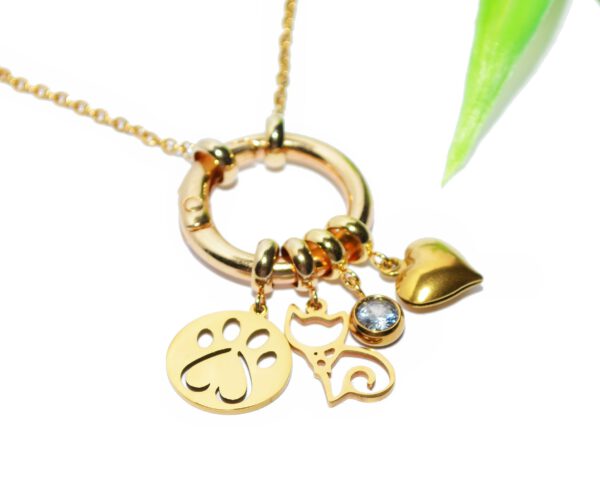 FELLNASE Charm Anhänger Halskette WECHSELSCHMUCK Katze Kater cat Herz Pfote gold Kettenkontor