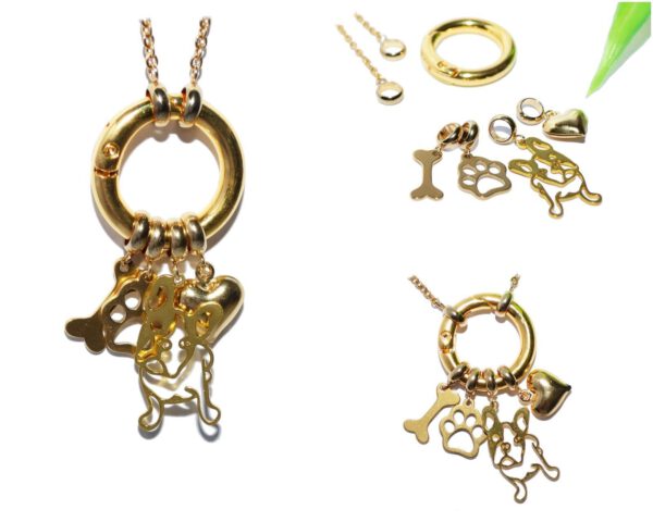 BULLY Charm Anhänger Halskette WECHSELSCHMUCK Französische Bulldogge Pfote gold Kettenkontor
