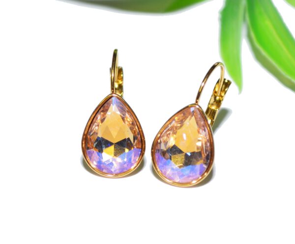 KRISTALL Tropfen Brisur Ohrhänger Ohrringe EDELSTAHL gold Glas teardrop