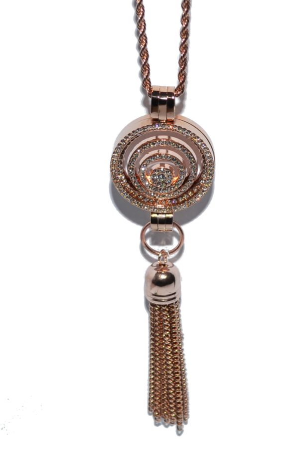 EDELSTAHL COIN Halter MEDAILLON Halskette Anhänger Münze rosegold Quaste kettenkontor