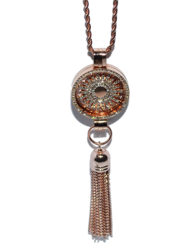 EDELSTAHL COIN Halter MEDAILLON Halskette Anhänger Münze rosegold Quaste kettenkontor