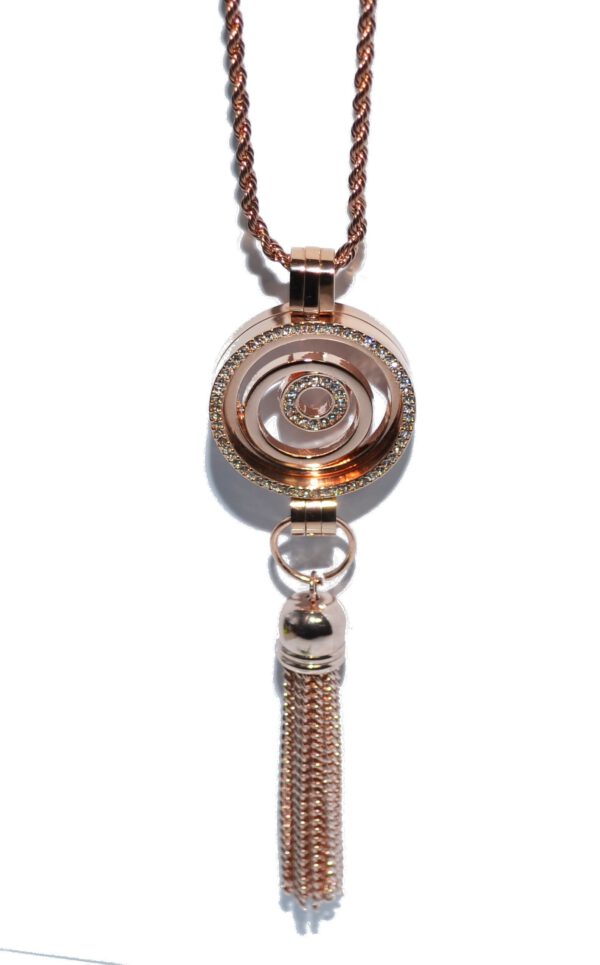 EDELSTAHL COIN Halter MEDAILLON Halskette Anhänger Münze rosegold Quaste kettenkontor