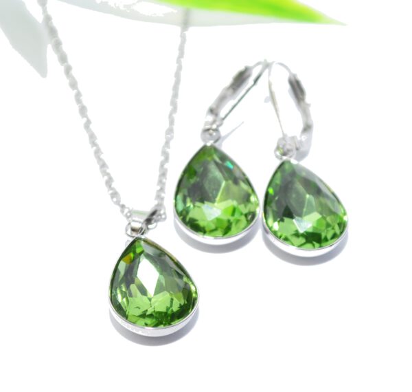 KRISTALL Tropfen Brisur Ohrhänger Ohrringe EDELSTAHL silber Glas teardrop schmuckset Halskette Anhänger