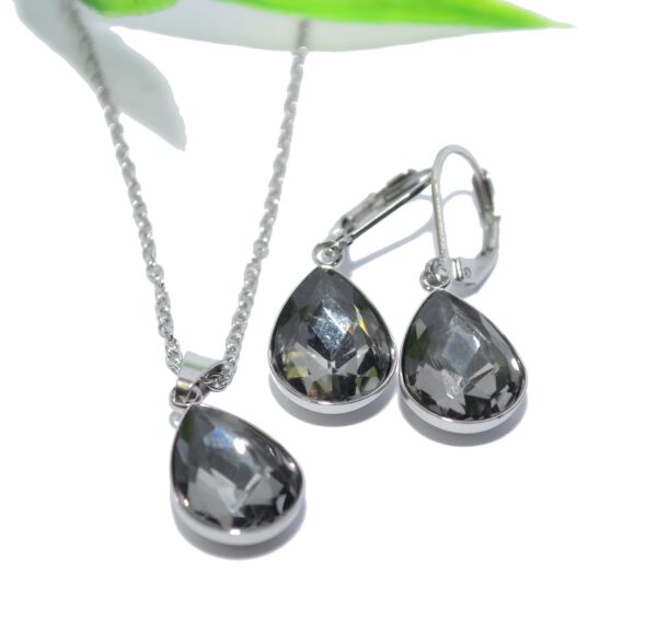 KRISTALL Tropfen Brisur Ohrhänger Ohrringe EDELSTAHL silber Glas teardrop schmuckset Halskette Anhänger