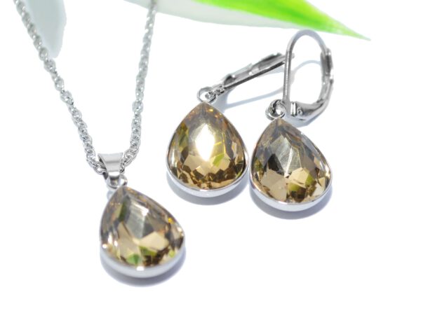 KRISTALL Tropfen Brisur Ohrhänger Ohrringe EDELSTAHL silber Glas teardrop schmuckset Halskette Anhänger