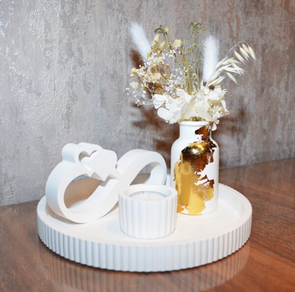 Set Deko Vase Kerzenhalter weiß gold Tischdeko Liebe unendlich Geschenk Blumen handmade Geschenkset Innendeko Kettenkontor