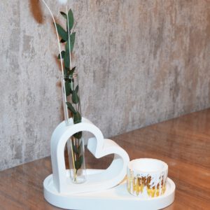 Set Deko Herz Vase Kerzenhalter weiß gold Tischdeko Liebe Geschenk Blumen Kettenkontor Geburtstag Muttertag Weihnachten