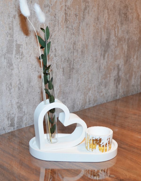 Set Deko Herz Vase Kerzenhalter weiß gold Tischdeko Liebe Geschenk Blumen Kettenkontor Geburtstag Muttertag Weihnachten