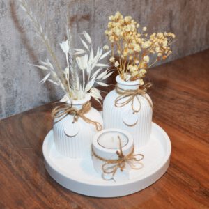 Set Deko Vase Kerzenhalter weiß Tischdeko Geschenk Trockenblumen Landhausstil Kettenkontor handmade